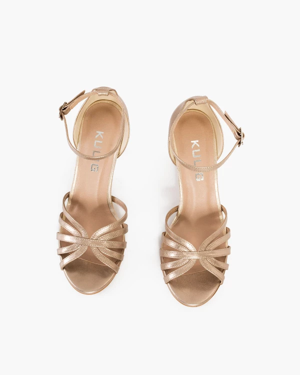 Złote sandały damskie skórzane na szpilce 3