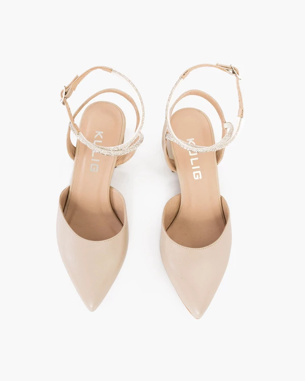 Beżowe sandały damskie skórzane na klocku 4