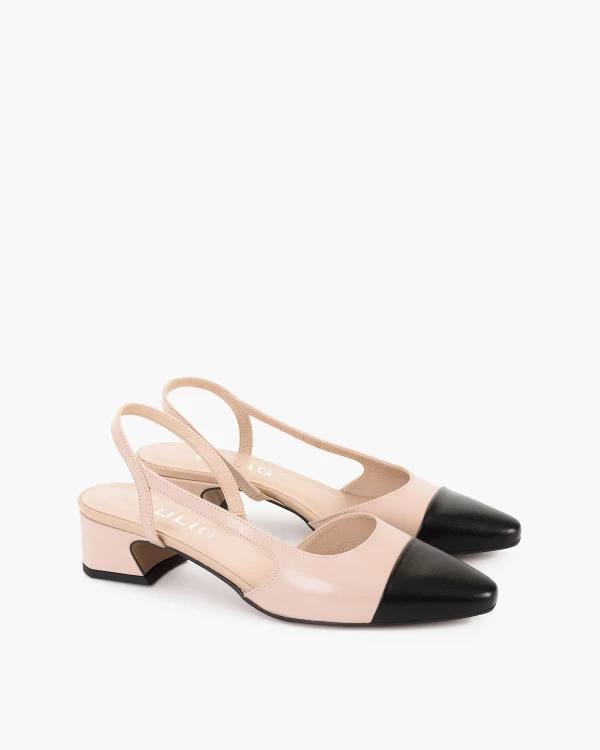 Beżowo-czarne sandały damskie skórzane na klocku 2