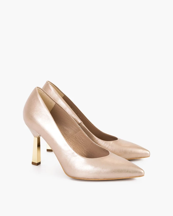 Złote czółenka skórzane na szpilce 3