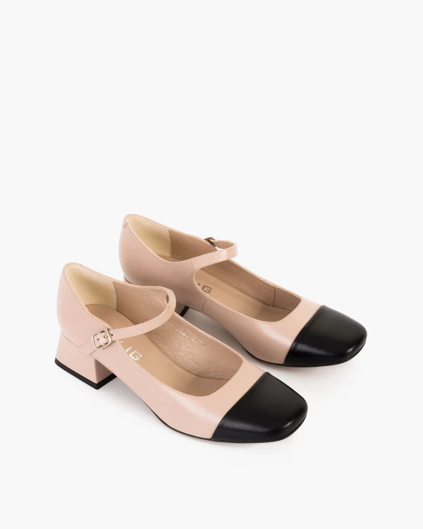 Beżowe baleriny skórzane na klocku