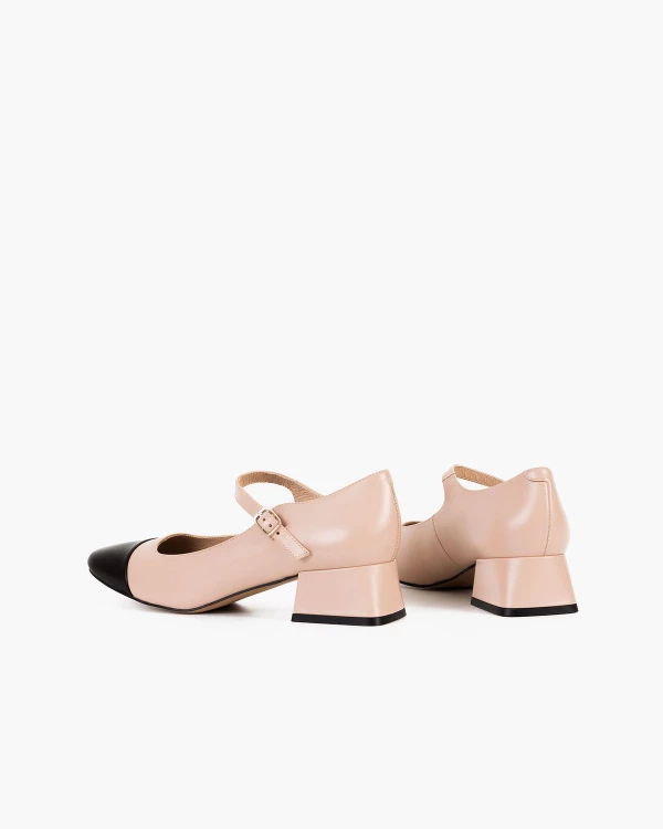 Beżowe baleriny skórzane na klocku 4