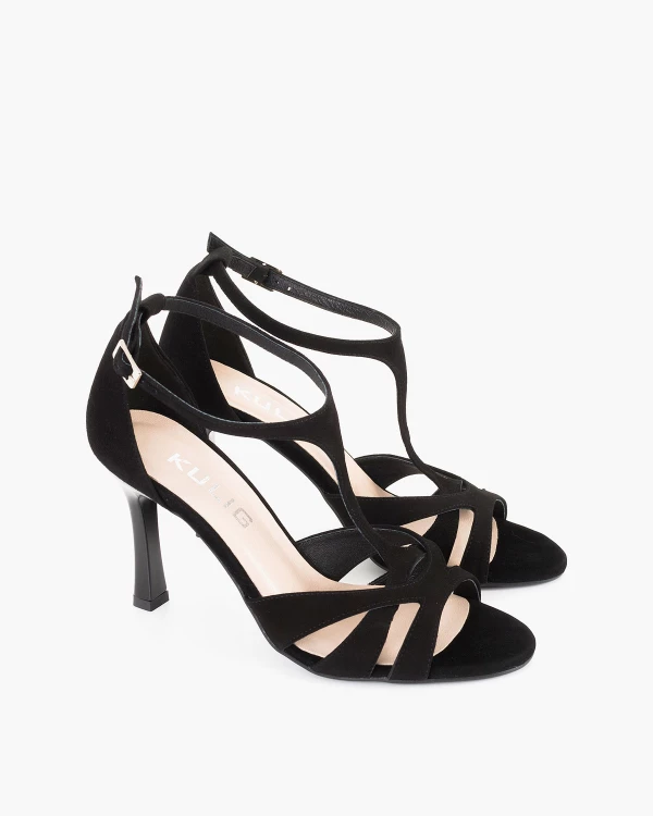 Czarne sandały damskie zamszowe na szpilce 2