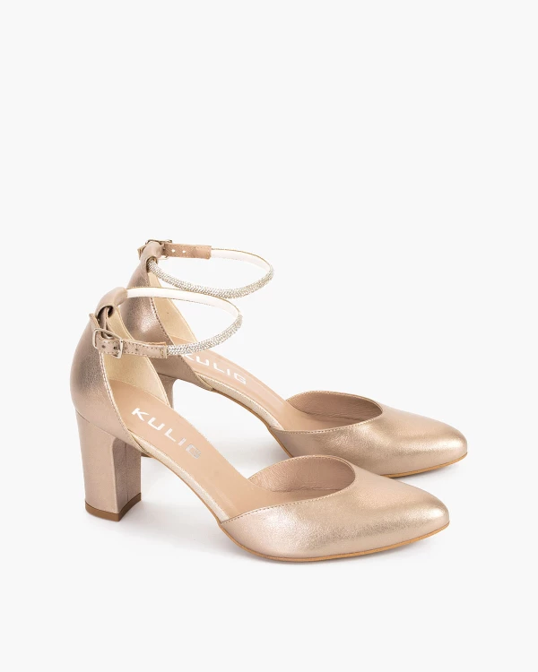 Złote sandały damskie skórzane na słupku 2