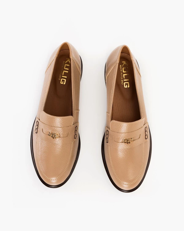 Beżowe mokasyny damskie ze skóry licowej 3