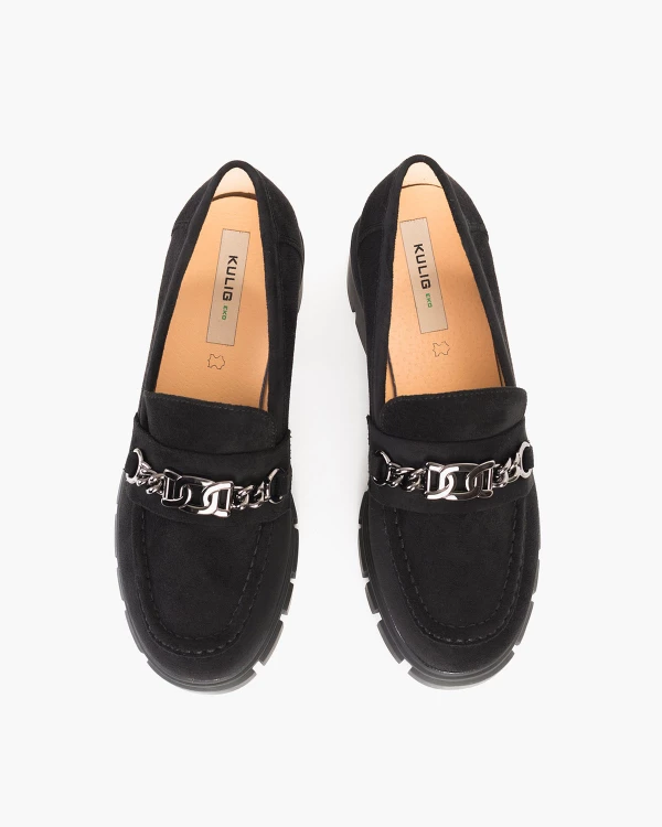 Czarne mokasyny damskie ze skóry ekologicznej na słupku 3