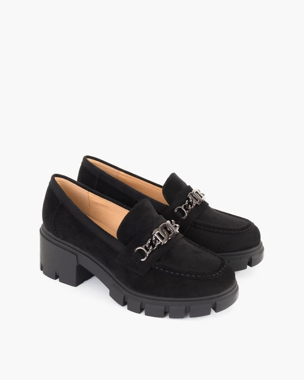 Czarne mokasyny damskie ze skóry ekologicznej na słupku 2