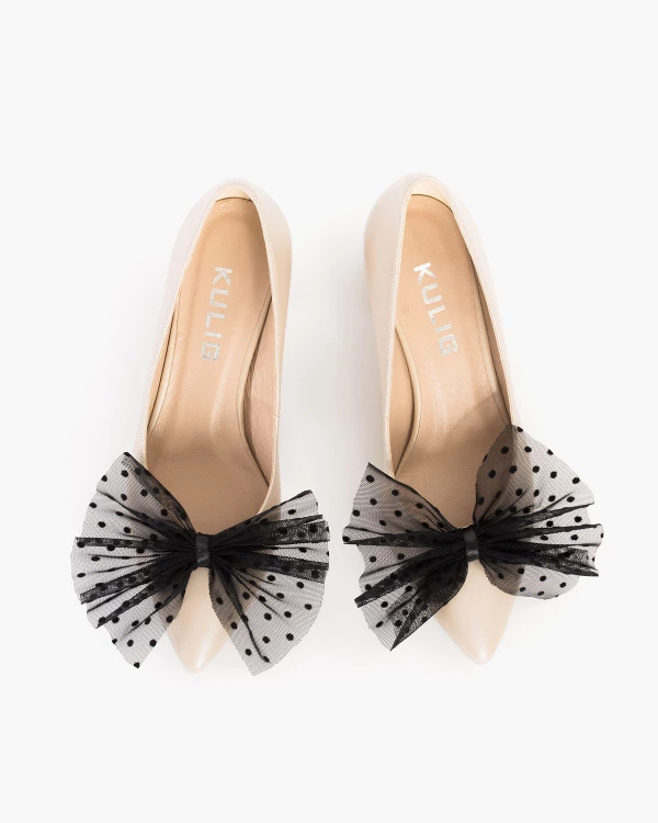 Czarne kokardy do butów w groszki 3