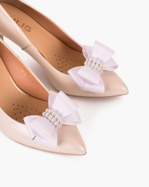 Różowe kokardki do butów z perełkami