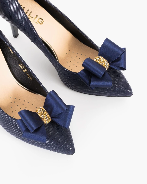 Granatowe kokardki do butów z ćwiekami