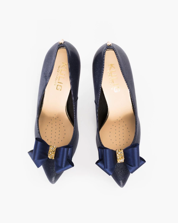 Granatowe kokardki do butów z ćwiekami 3