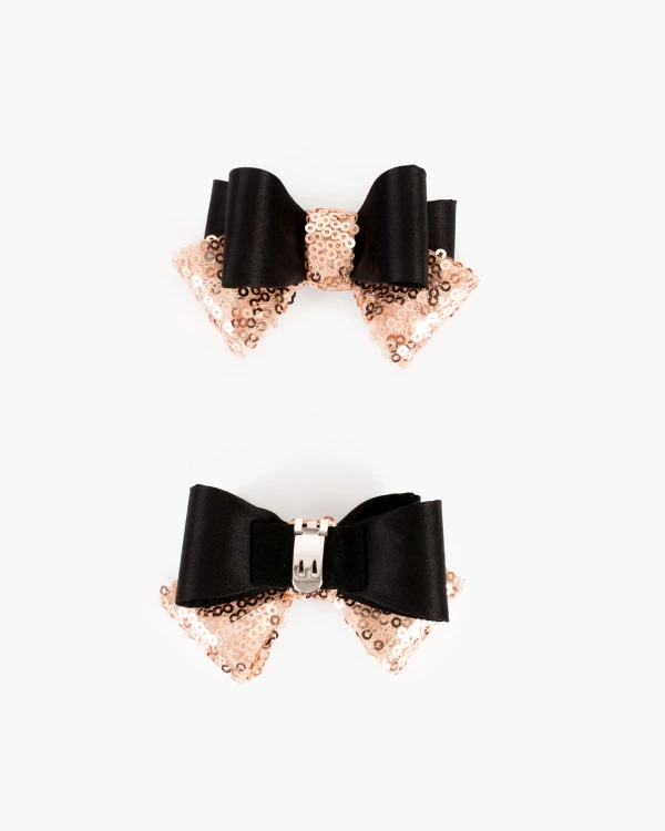 Czarno-złote kokardki do butów z cekinami 4