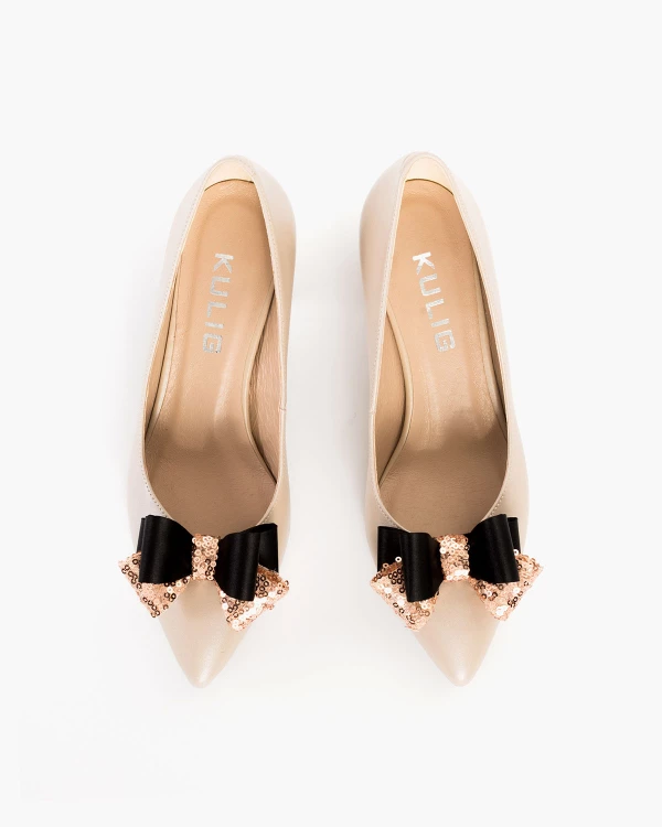 Czarno-złote kokardki do butów z cekinami 3