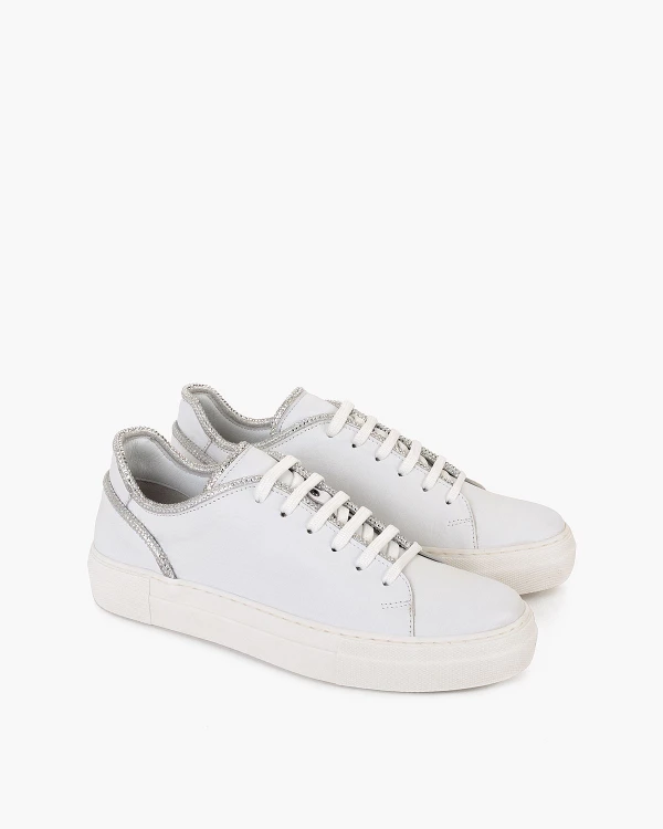 Białe trampki damskie skórzane z cyrkoniami 2