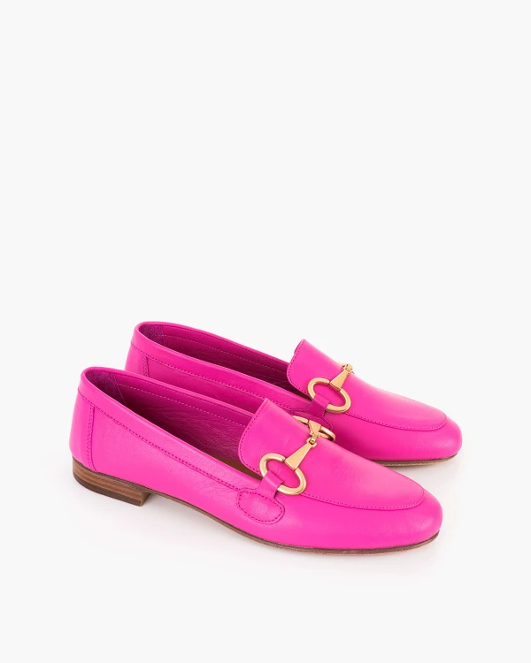 Fuksjowe mokasyny damskie skórzane z klamrą 2