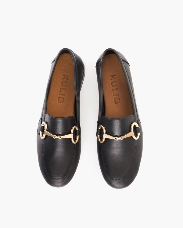 Czarne mokasyny damskie skórzane z klamrą 3