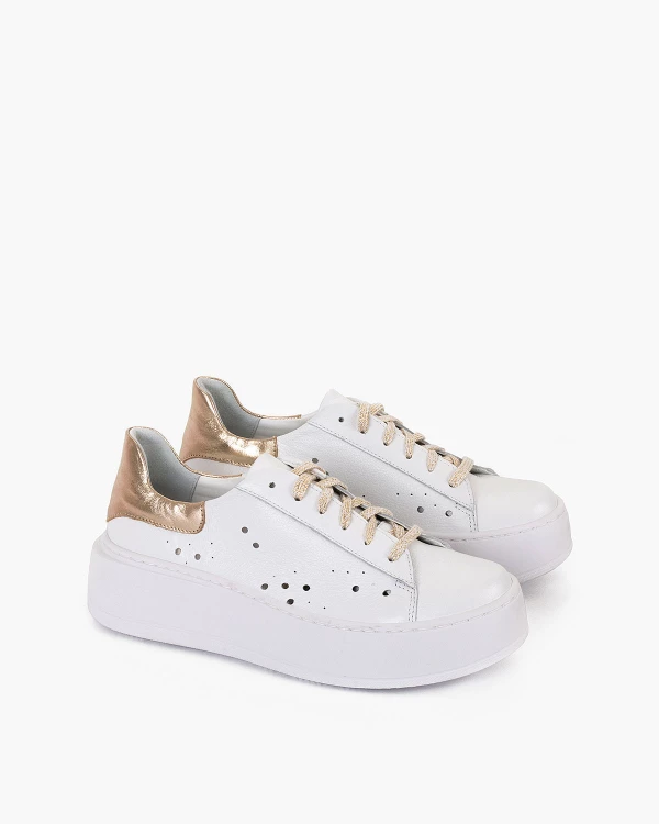 Białe trampki damskie skórzane ze złotymi wstawkami 2