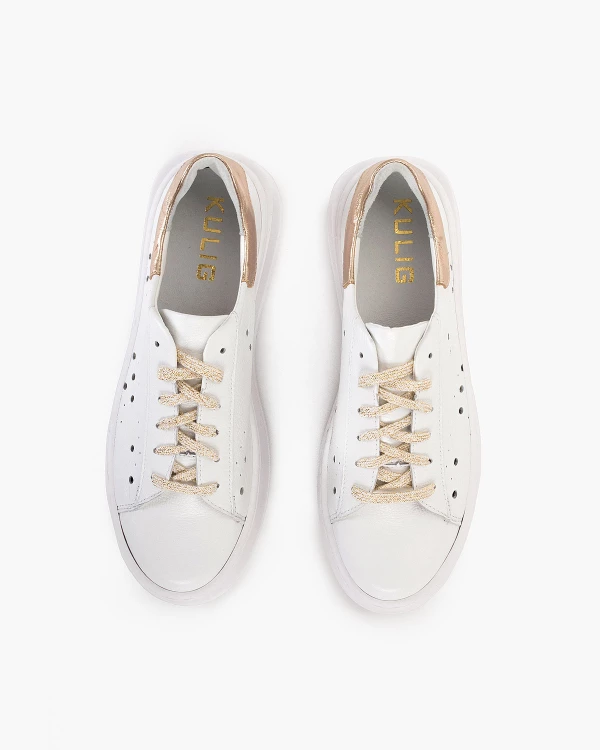 Białe trampki damskie skórzane ze złotymi wstawkami 3