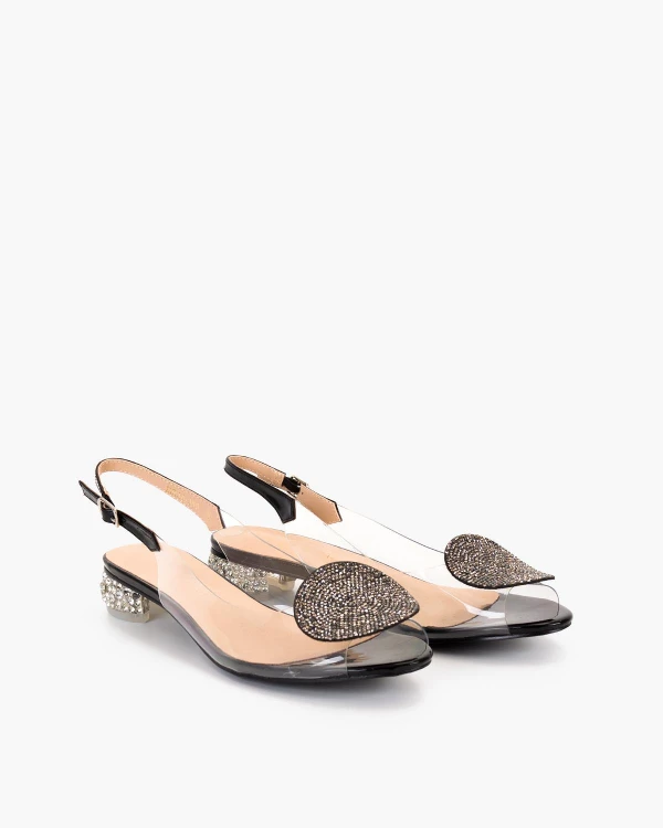 Czarne sandały damskie żelowe na niskim obcasie z cyrkoniami 2