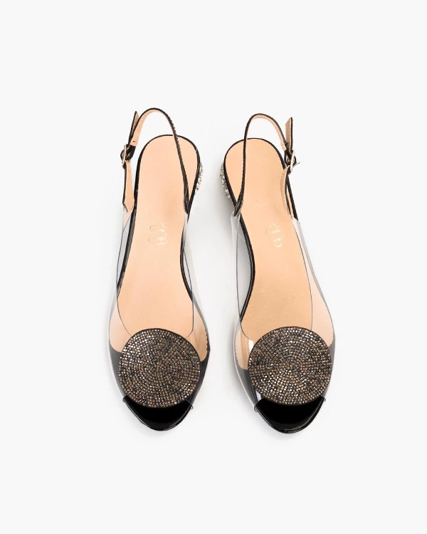 Czarne sandały damskie żelowe na niskim obcasie z cyrkoniami 3