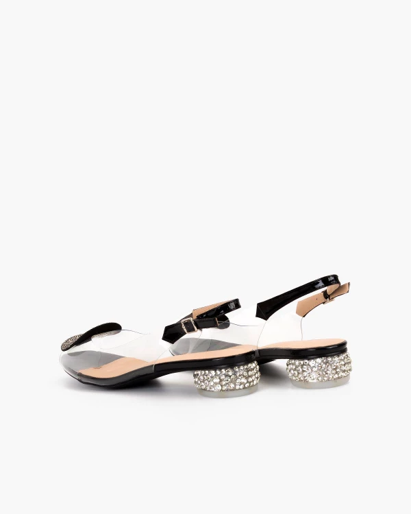 Czarne sandały damskie żelowe na niskim obcasie z cyrkoniami 4