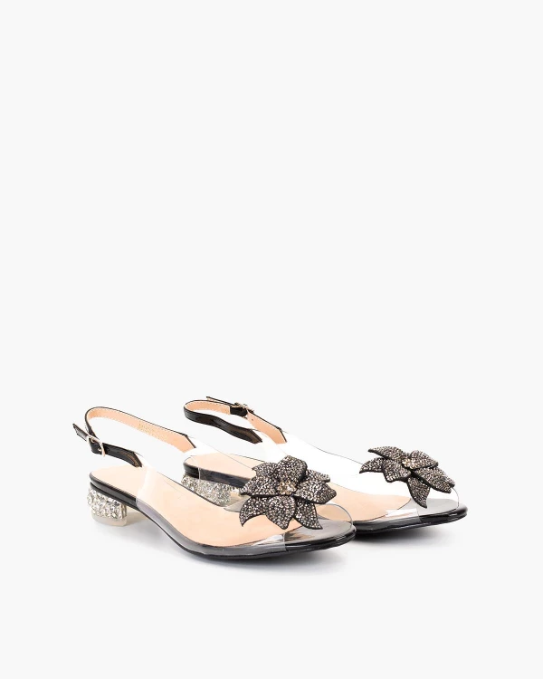 Czarne sandały damskie żelowe na klocku z cyrkoniami 2