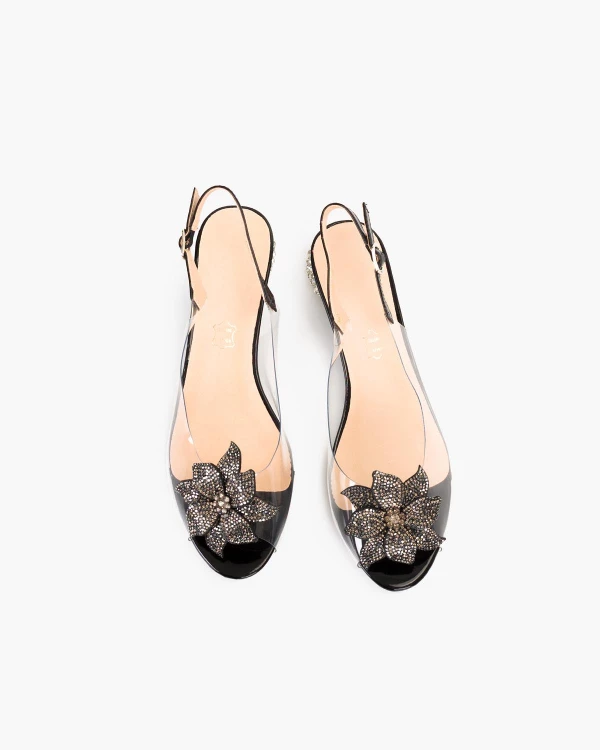 Czarne sandały damskie żelowe na klocku z cyrkoniami 3