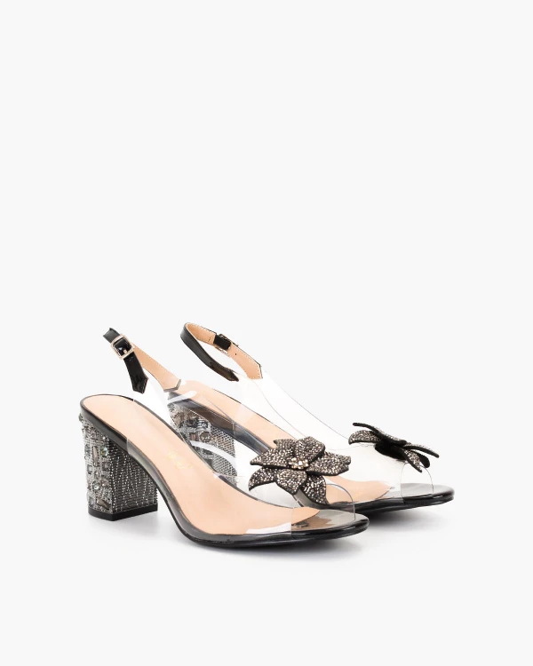 Czarne sandały damskie żelowe na słupku z kamieniami 2