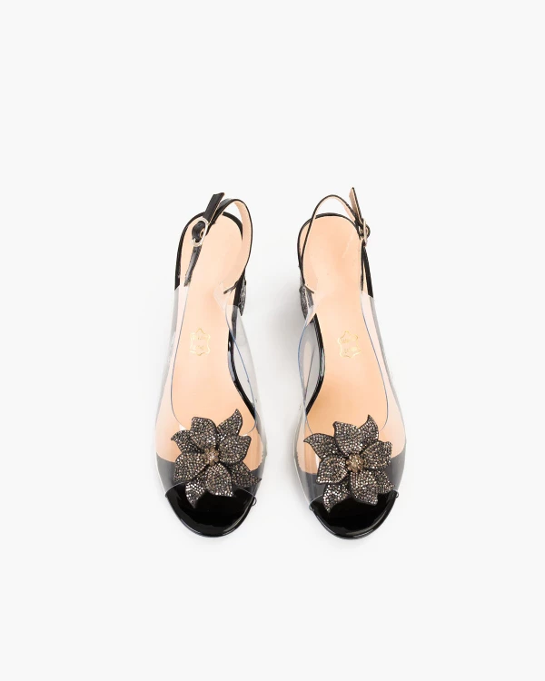 Czarne sandały damskie żelowe na słupku z kamieniami 3