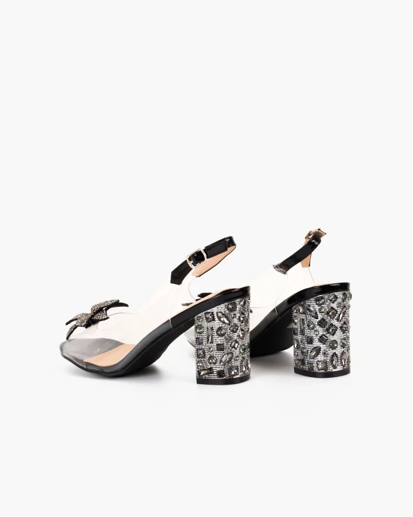 Czarne sandały damskie żelowe na słupku z kamieniami 4