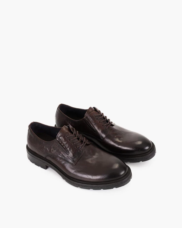 Czekoladowe półbuty męskie skórzane