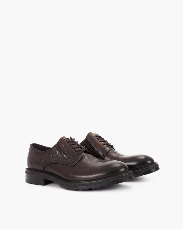 Czekoladowe półbuty męskie skórzane 2