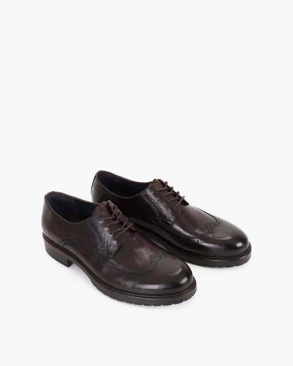 Czekoladowe półbuty męskie sznurowane ze skóry naturalnej