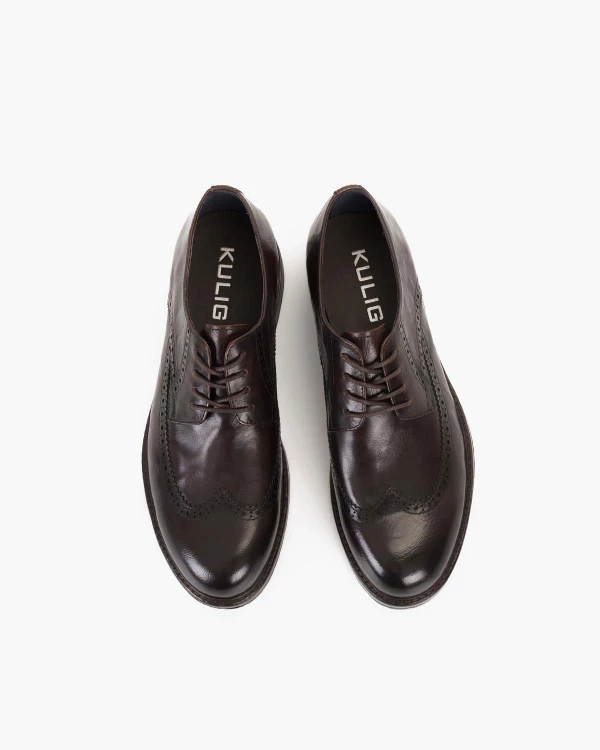 Czekoladowe półbuty męskie sznurowane ze skóry naturalnej 3