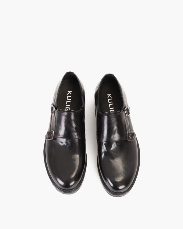 Czarne półbuty męskie skórzane z klamerkami monki 3