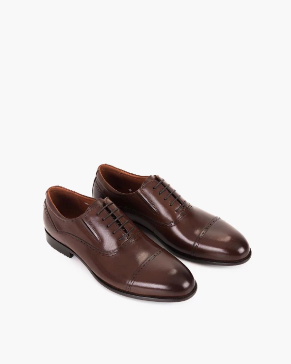 Brązowe półbuty wizytowe męskie ze skóry licowej