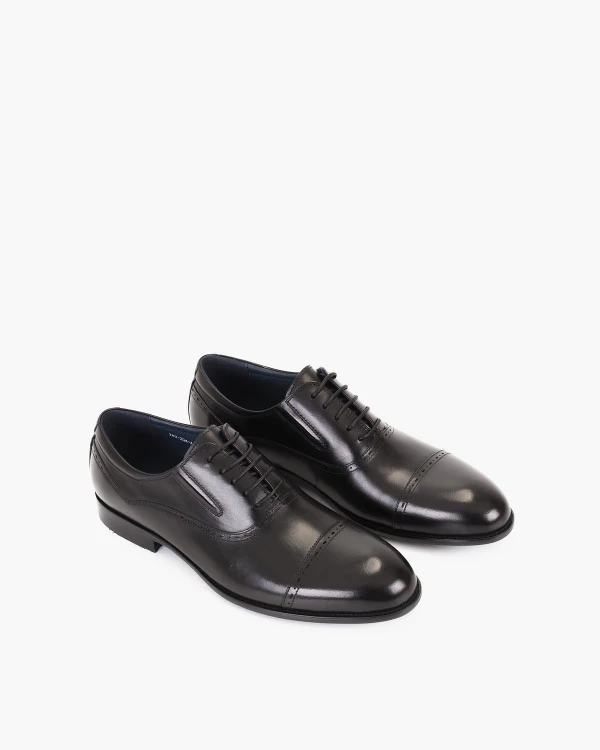 Czarne półbuty wizytowe męskie ze skóry licowej