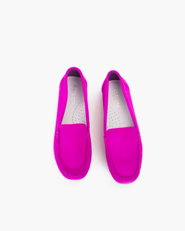 Fuksjowe mokasyny damskie z naturalnej skóry zamszowej 3