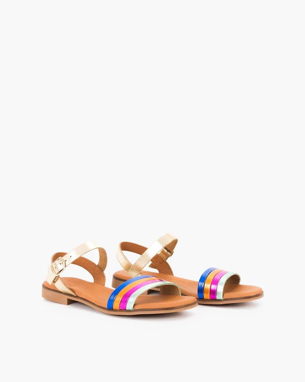 Wielokolorowe sandały damskie skórzane na niskim obcasie 2