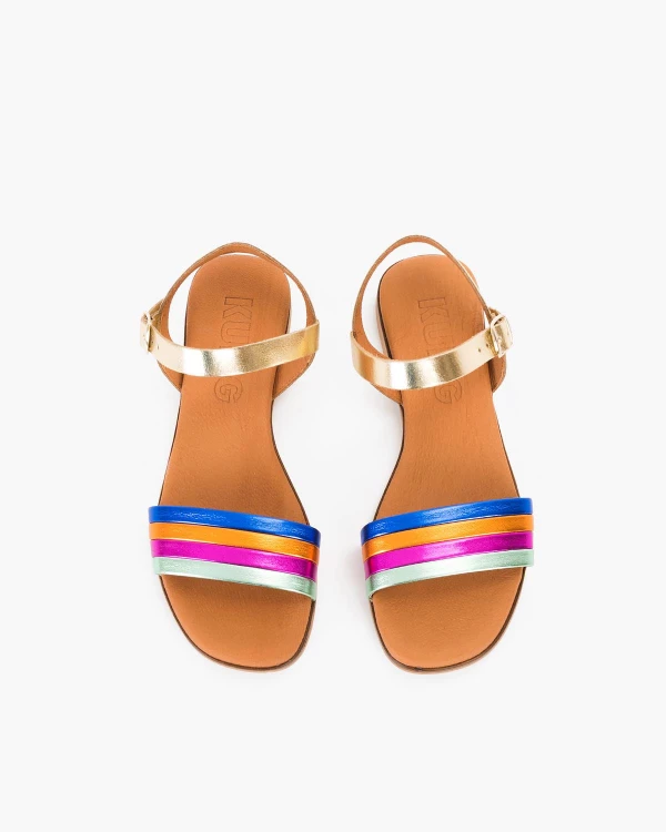 Wielokolorowe sandały damskie skórzane na niskim obcasie 3