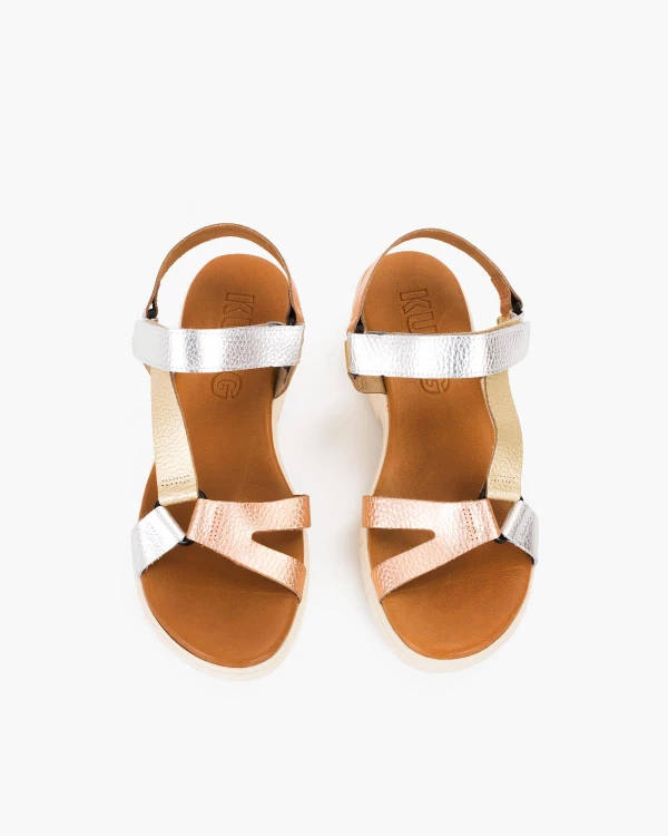 Wielokolorowe sandały damskie skórzane na koturnie 3