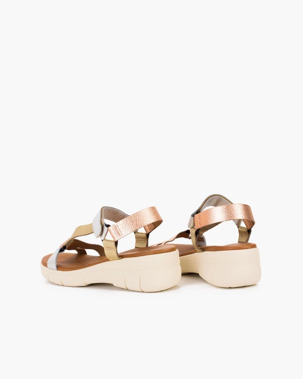 Wielokolorowe sandały damskie skórzane na koturnie 4