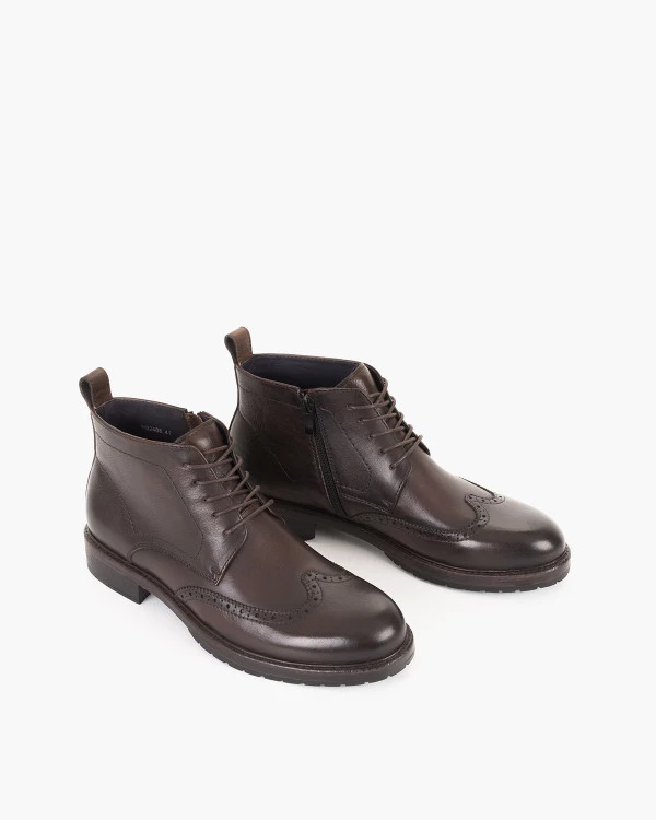 Czekoladowe trzewiki męskie z naturalnej skóry licowej