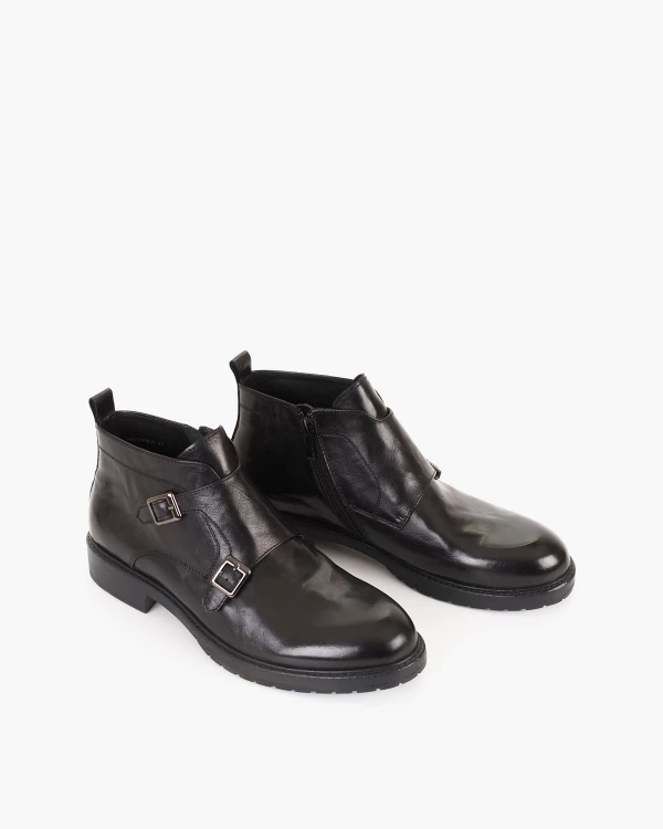 Czarne sztyblety męskie ze skóry licowej monki