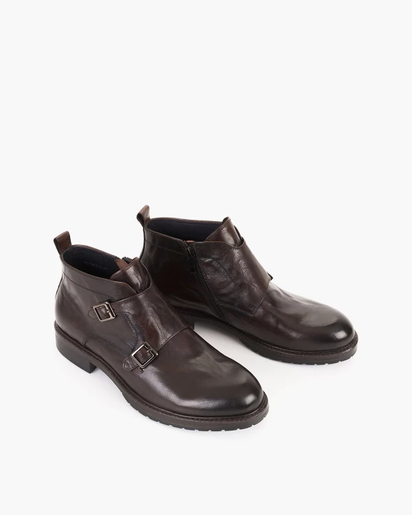 Ciemnobrązowe sztyblety męskie skórzane monki