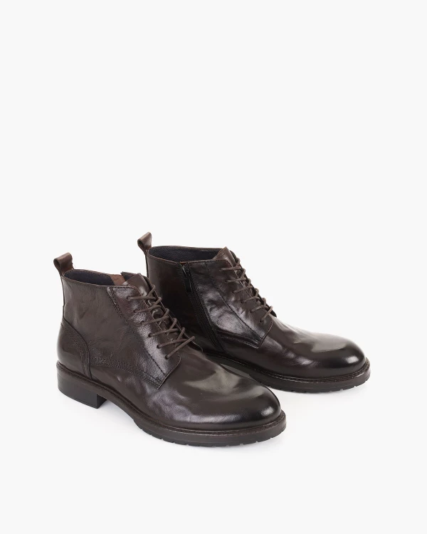 Czekoladowe trzewiki męskie ze skóry licowej na obcasie 2