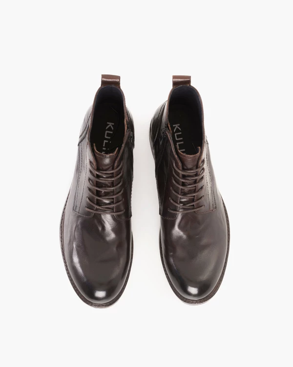 Czekoladowe trzewiki męskie ze skóry licowej na obcasie 3