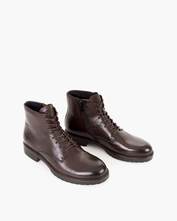 Ciemnobrązowe trzewiki męskie skórzane na obcasie