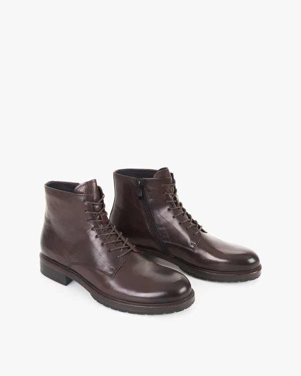 Ciemnobrązowe trzewiki męskie skórzane na obcasie 2