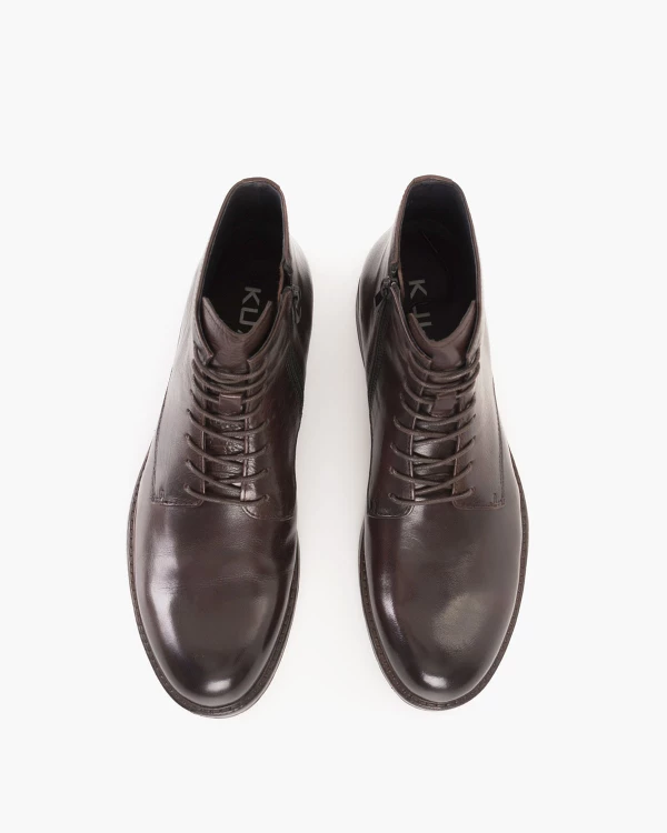 Ciemnobrązowe trzewiki męskie skórzane na obcasie 3